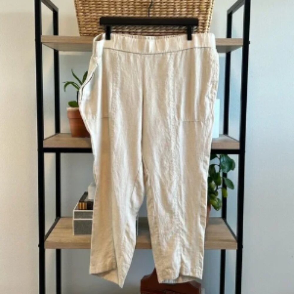 Eileen Fisher 100% Organic Linen Mid-Rise Pull On Capri Pant w/Pockets, XL